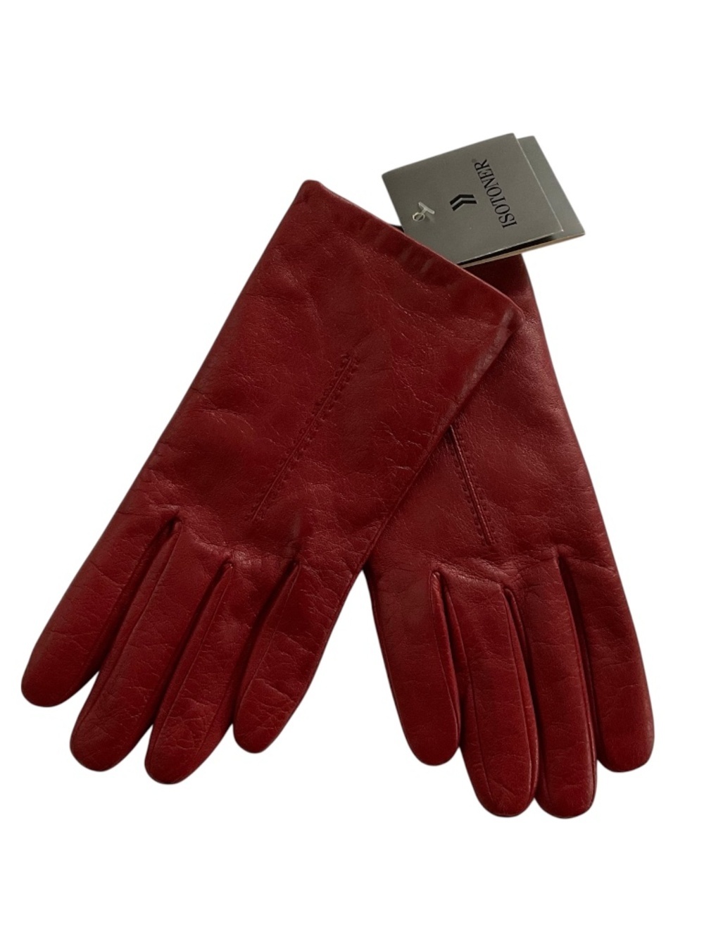 Isotoner Genuine Leather Gloves Sz 8 Really Red Lined Classic Quiet Luxury Y2K